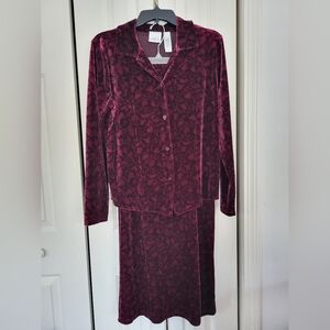 Villager By Liz Claiborne Burgundy Floral Skirt (Size S) and Top (Size M)